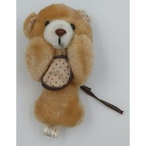 Vintage Teddy Bear Rattle Polka Dot Ears Bib 1980s 1990s 80s 90s Brown Plush‎